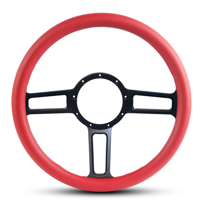 Steering Wheel Launch Billet Aluminum -Matte Black Spokes /Red Grip