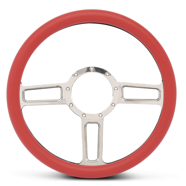 Steering Wheel Launch Billet Aluminum -Bright Polished Spokes /Red Grip