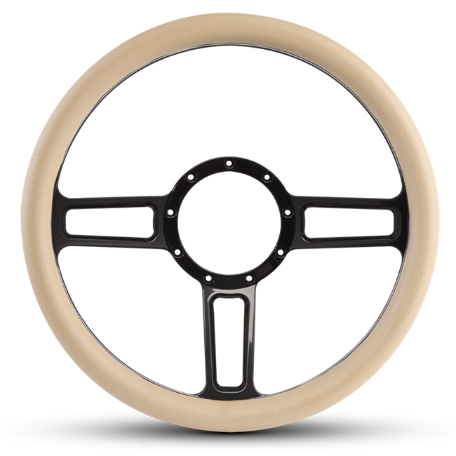 Steering Wheel Launch Billet Aluminum -Gloss Black Spokes /Tan Grip