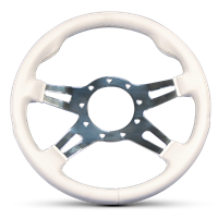 GRANT 9 BOLT STEERING WHEEL WHITE COVER/POLISHED SLOTTED SPOKES