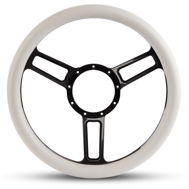 Steering Wheel Launch Symmetrical Billet Aluminum -Black Anodized Spokes /White Grip