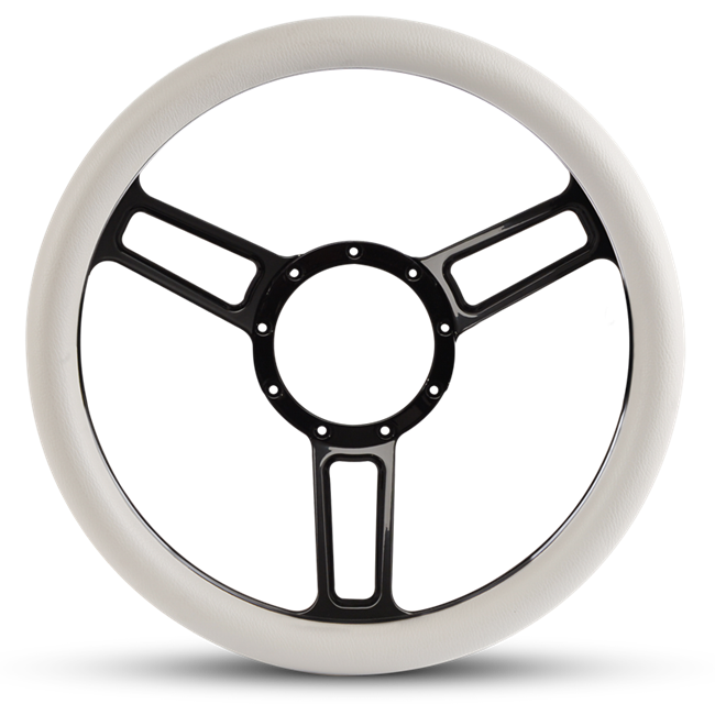 Steering Wheel Launch Symmetrical Billet Aluminum -Black Anodized Spokes /White Grip