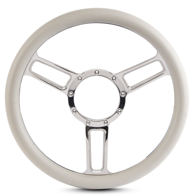 Steering Wheel Launch Symmetrical Billet Aluminum -Chrome Plated Spokes /White Grip