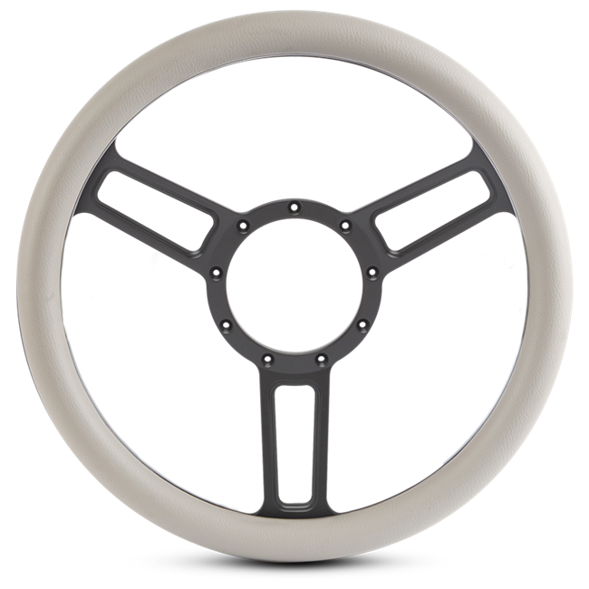 Steering Wheel Launch Symmetrical Billet Aluminum -Matte Black Spokes /White Grip