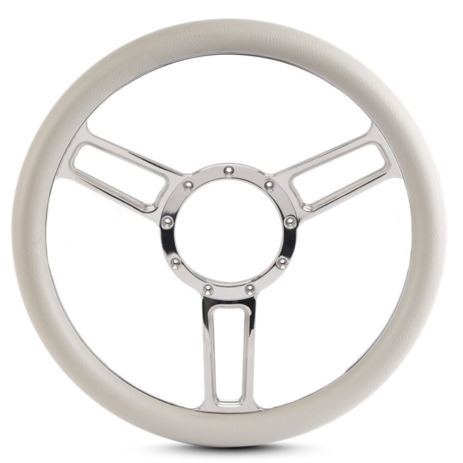 Steering Wheel Launch Symmetrical Billet Aluminum -Polished Spokes /White Grip