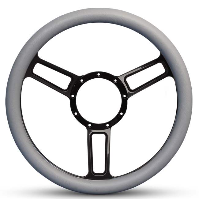 Steering Wheel Launch Symmetrical Billet Aluminum -Black Anodized Spokes /Grey Grip