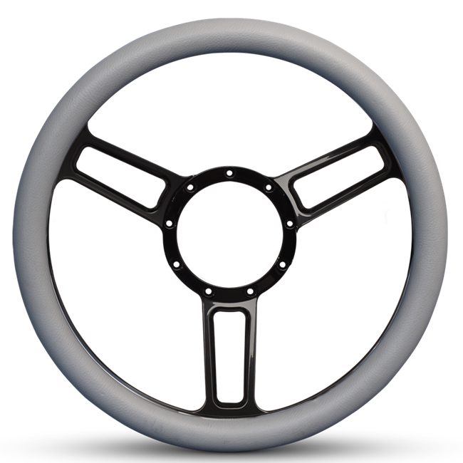 Steering Wheel Launch Symmetrical Billet Aluminum -Gloss Black Spokes /Grey Grip