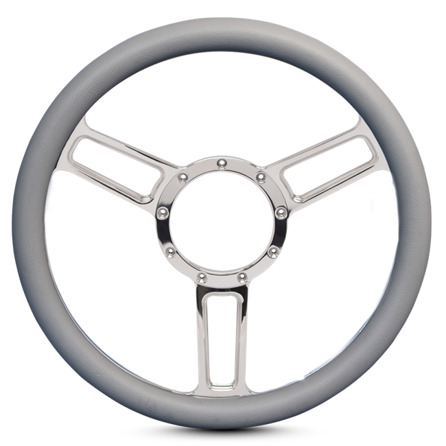 Steering Wheel Launch Symmetrical Billet Aluminum -Chrome Plated Spokes /Grey Grip