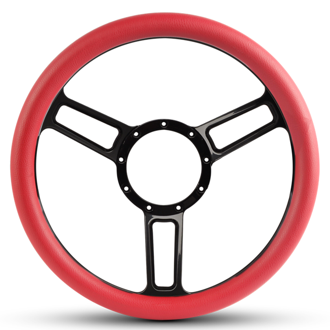 Steering Wheel Launch Symmetrical Billet Aluminum -Black Anodized Spokes /Red Grip