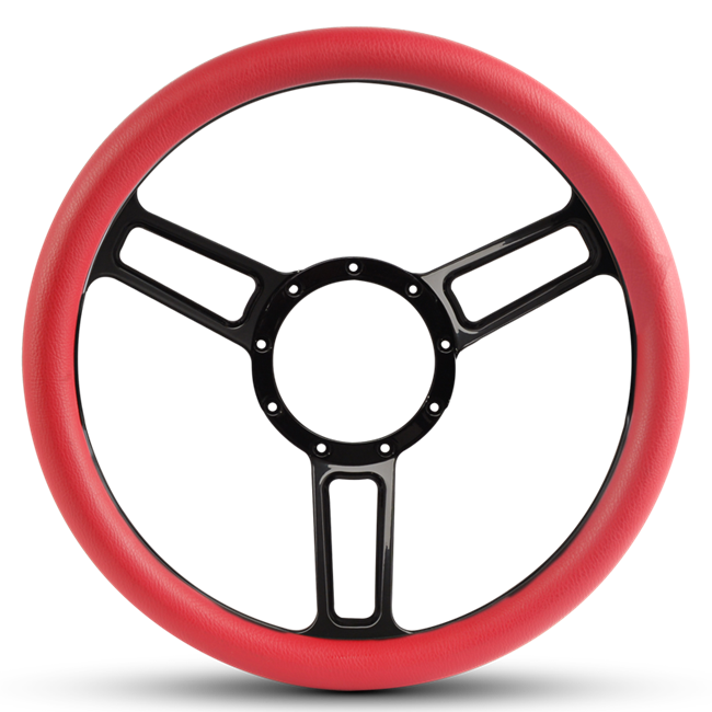 Steering Wheel Launch Symmetrical Billet Aluminum -Gloss Black Spokes /Red Grip