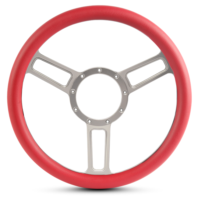 Steering Wheel Launch Symmetrical Billet Aluminum -Clear Anodized Spokes /Red Grip