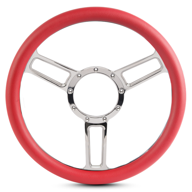 Steering Wheel Launch Symmetrical Billet Aluminum -Chrome Plated Spokes /Red Grip