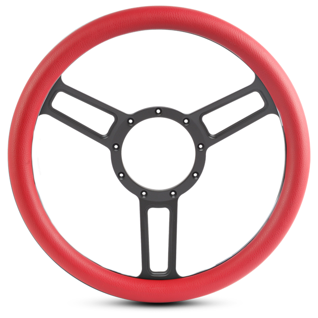 Steering Wheel Launch Symmetrical Billet Aluminum -Matte Black Spokes /Red Grip