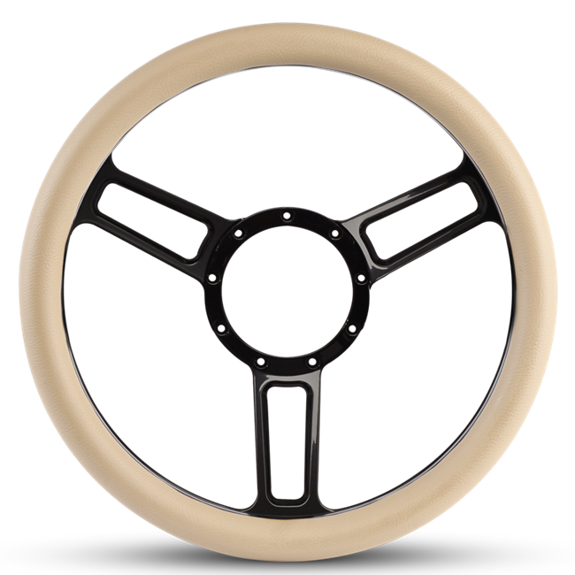 Steering Wheel Launch Symmetrical Billet Aluminum -Gloss Black Spokes /Tan Grip