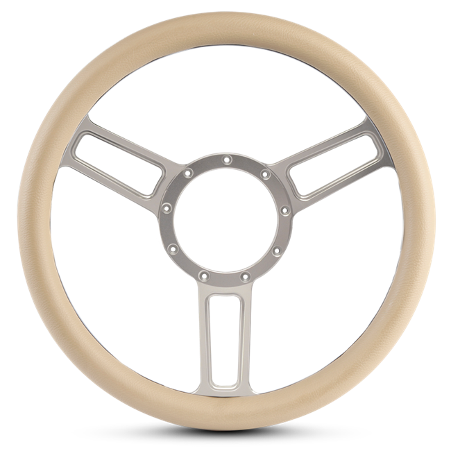 Steering Wheel Launch Symmetrical Billet Aluminum -Clear Anodized Spokes /Tan Grip