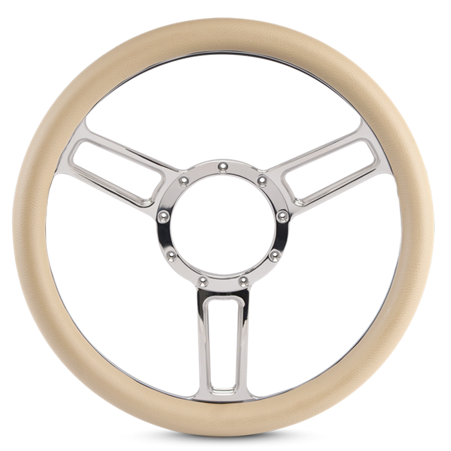 Steering Wheel Launch Symmetrical Billet Aluminum -Chrome Plated Spokes /Tan Grip