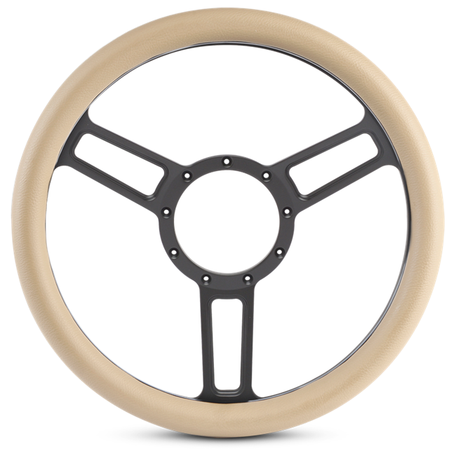 Steering Wheel Launch Symmetrical Billet Aluminum -Matte Black Spokes /Tan Grip