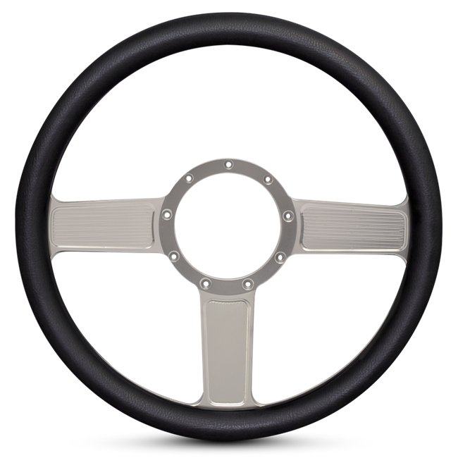Steering Wheel Linear Billet Aluminum -Clear Anodized Spokes /Black Grip