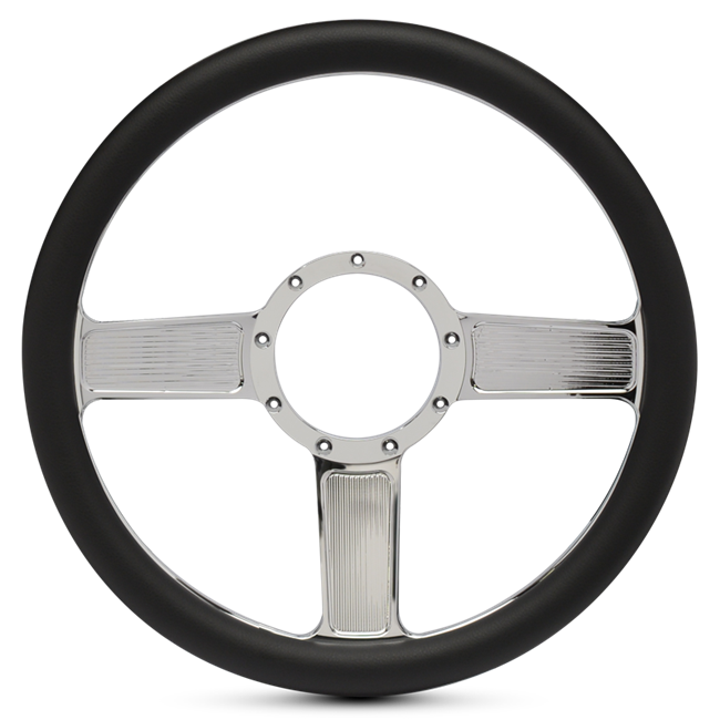 Steering Wheel Linear Billet Aluminum -Black Anodized Spokes /Black Grip