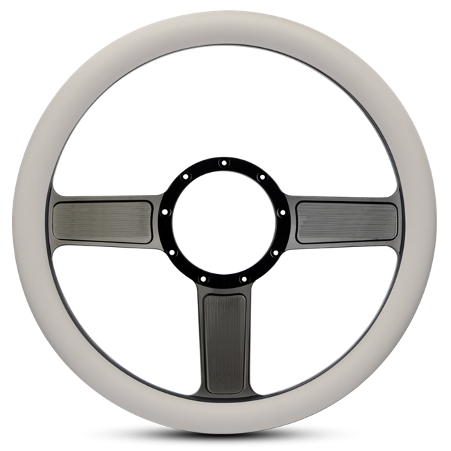 Steering Wheel Linear Billet Aluminum -Black Anodized Spokes /White Grip