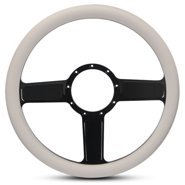 Steering Wheel Linear Billet Aluminum -Black Anodized Spokes /White Grip