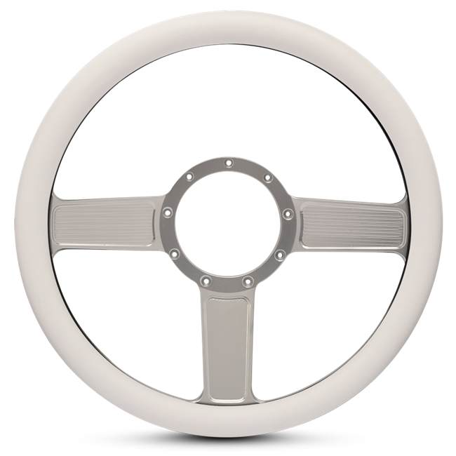 Steering Wheel Linear Billet Aluminum -Clear Anodized Spokes /White Grip