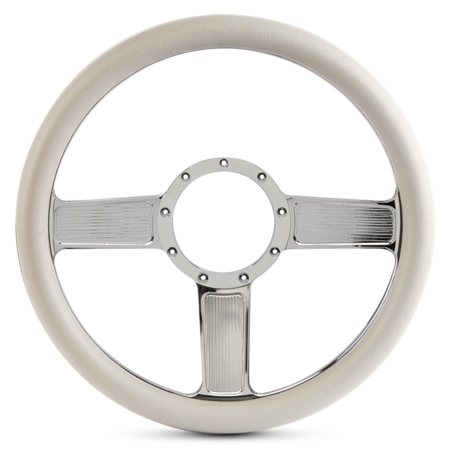 Steering Wheel Linear Billet Aluminum -Chrome Plated Spokes /White Grip