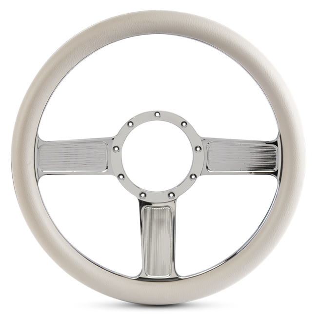 Steering Wheel Linear Billet Aluminum -Clear Coat Spokes /White Grip