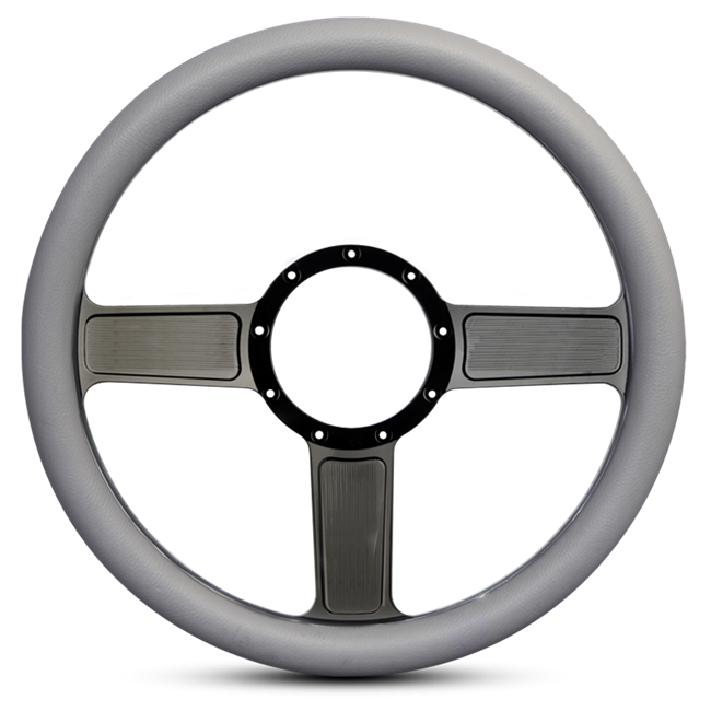 Steering Wheel Linear Billet Aluminum -Black Anodized Spokes /Grey Grip