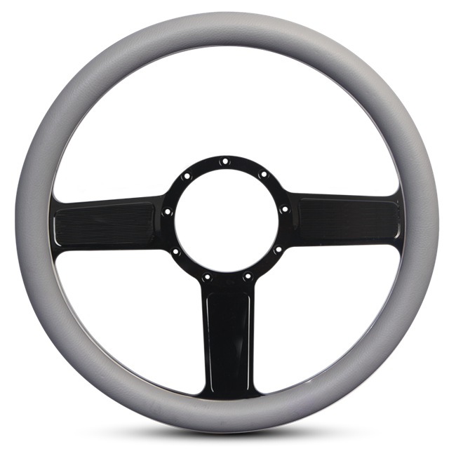 Steering Wheel Linear Billet Aluminum -Gloss Black Spokes /Grey Grip