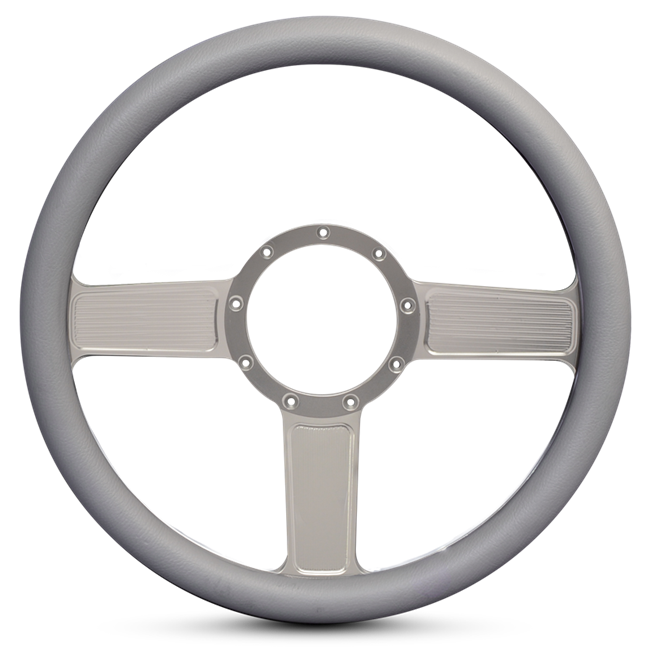 Steering Wheel Linear Billet Aluminum -Clear Anodized Spokes /Grey Grip