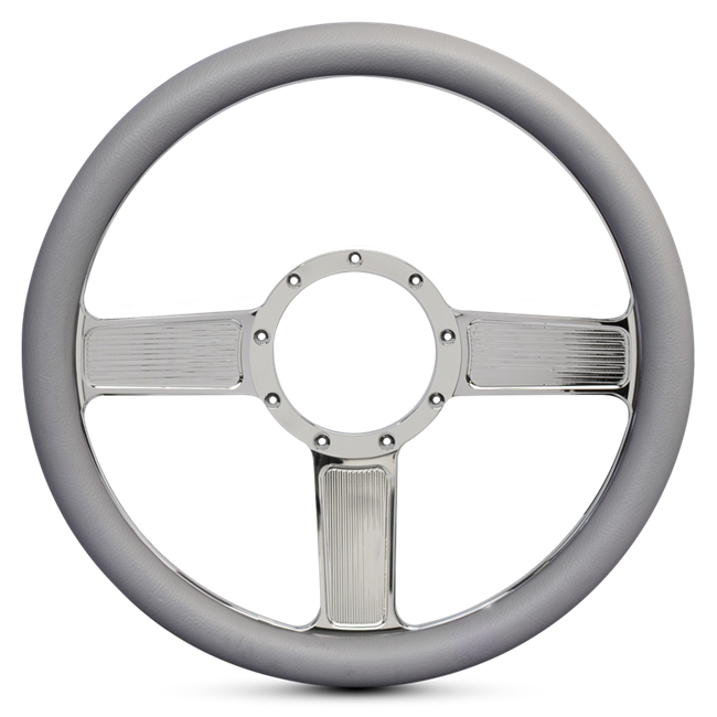 Steering Wheel Linear Billet Aluminum -Chrome Plated Spokes /Grey Grip