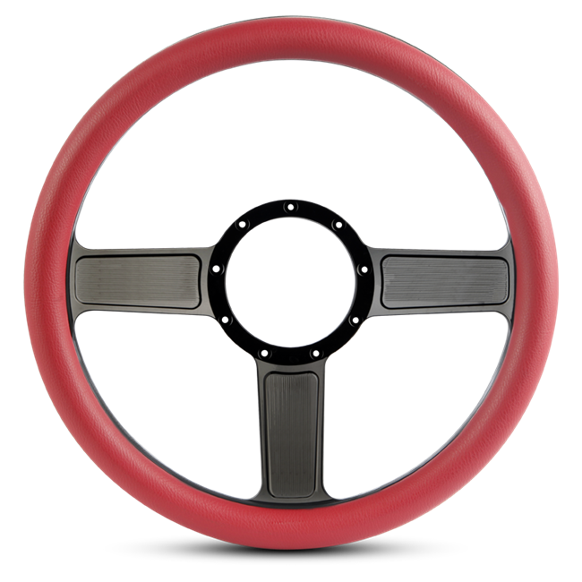 Steering Wheel Linear Billet Aluminum -Black Anodized Spokes /Red Grip