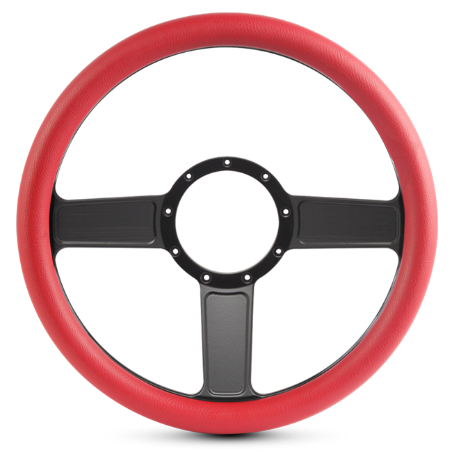 Steering Wheel Linear Billet Aluminum -Gloss Black Spokes /Red Grip