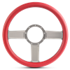 Steering Wheel Linear Billet Aluminum -Clear Anodized Spokes /Red Grip