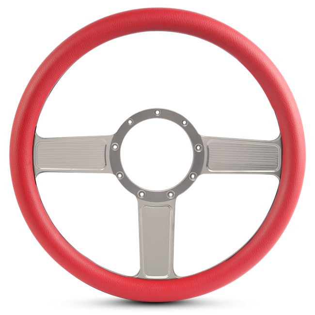 Steering Wheel Linear Billet Aluminum -Clear Anodized Spokes /Red Grip