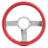Steering Wheel Linear Billet Aluminum -Chrome Plated Spokes /Red Grip