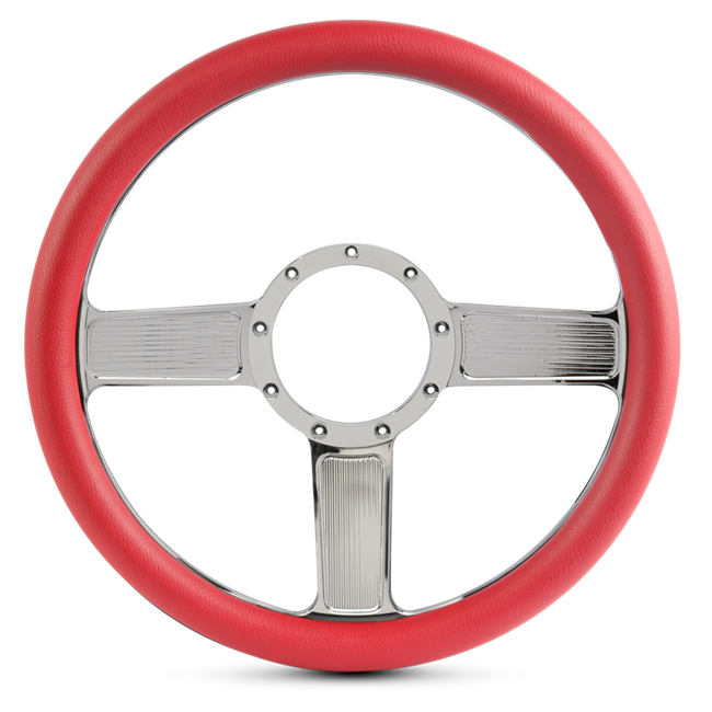 Steering Wheel Linear Billet Aluminum -Clear Protected Spokes /Red Grip