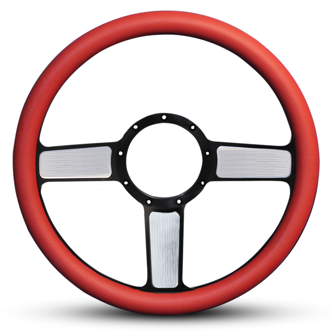 Steering Wheel Linear Billet Aluminum -Highlight Finish /Red Grip