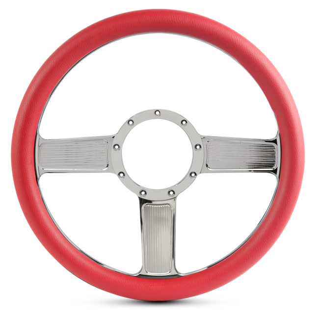 Steering Wheel Linear Billet Aluminum -Bright Polished Spokes /Red Grip