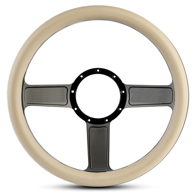 Steering Wheel Linear Billet Aluminum -Black Anodized Spokes /Tan Grip