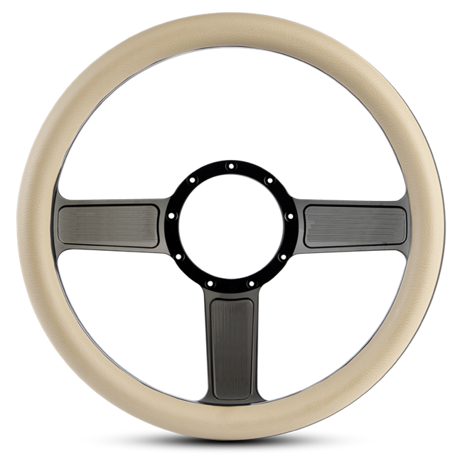 Steering Wheel Linear Billet Aluminum -Gloss Black Spokes /Tan Grip