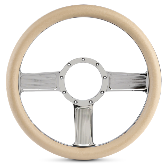 Steering Wheel Linear Billet Aluminum -Chrome Plated Spokes /Tan Grip