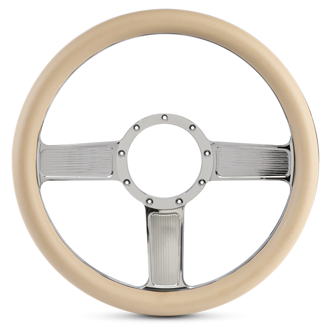Steering Wheel Linear Billet Aluminum -Polished Spokes /Tan Grip