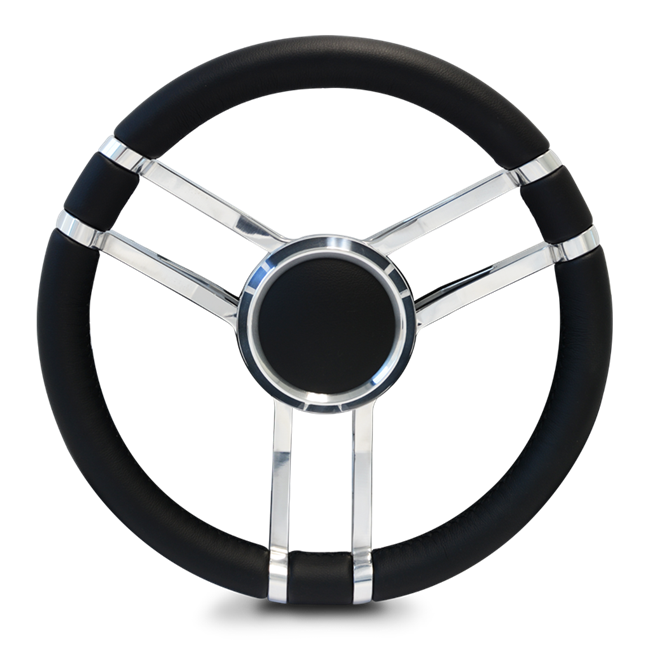 Steering Wheel Corerra Symmetrical Billet Aluminum Full Wrap-Polished Spokes /Black Grip