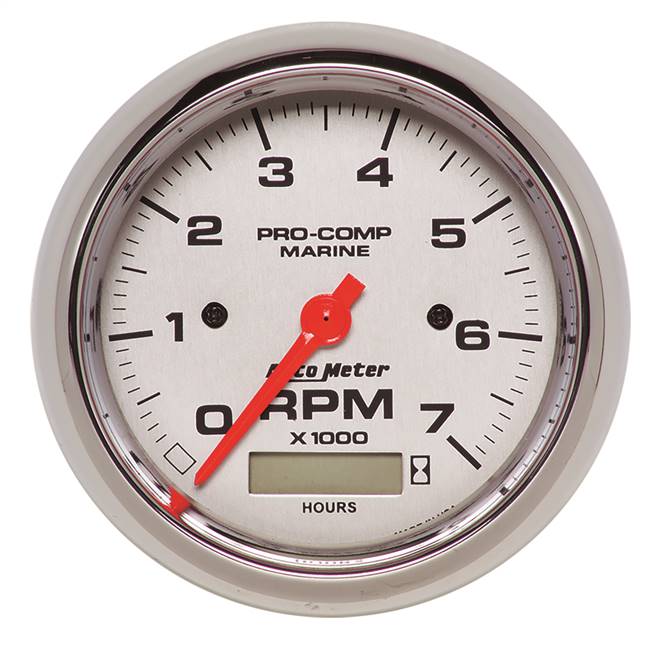Tachometer 7,000 Rpm W/Hourmeter 3-3/8" Platinum