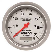 TACHOMETER 7,000 RPM W/HOURMETER 3-3/8" SILVER