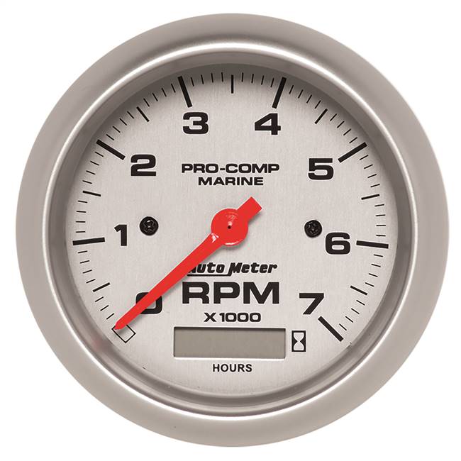 TACHOMETER 7,000 RPM W/HOURMETER 3-3/8" SILVER