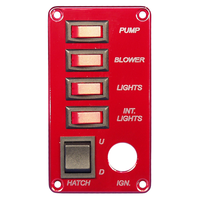 Switch Panel- Four Single Pole Switches, One Double Pole Switch and Provision for an Ignition Switch