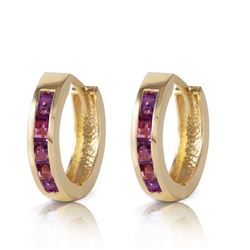 ALARRI 0.85 Carat 14K Solid Gold Hoop Huggie Earrings Purple Amethyst